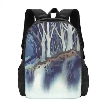Ученически чанти Dark Woods Пътен раница за лаптоп Woods Сини Дървета Негативна живопис, Акварел Вее Спейн