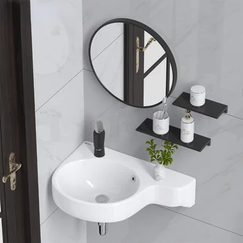 Ъглова мивка за баня подвесная мивка за мивки малка мини-апартамент стенен монтаж керамичен триъгълна мивка wx11201153