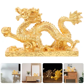 Ретро украшение във формата на дракон Имитация на работния плот Китайски Дракон Декор Смола Дракон Златен цвят на Коледни подаръци