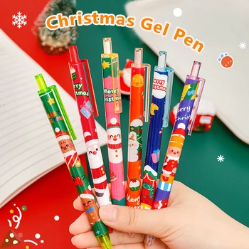 Сладки Коледни гел химикалки Дядо Коледа, черно мастило 0,5 мм, Прибиращ се дръжка за писма, химикалки за подписване, канцеларски материали, Ученически пособия За деца, подаръци