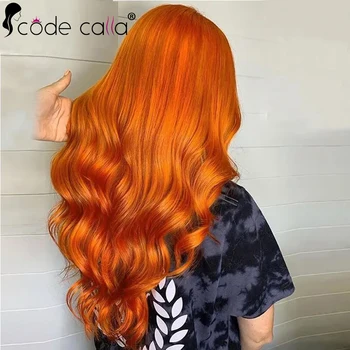 Имбирно-оранжево 13 × 4 Дантелен на предните перуки от човешка коса Bone Body Wave 4 × 4 Дантелен на Предните перуки от човешка коса Прозрачен Перука, Завързана за жени