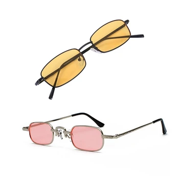 Дамски и мъжки правоъгълни слънчеви очила S8004 в черна рамка, жълти и прозрачни Квадратни слънчеви очила, дамски и мъжки Метални рамки-Розов и сребрист
