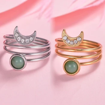 2 Цвят Луксозни многопластови пръстени с кристали за жени в лунна стил С кристали Модни бижута-Годежни пръстени Подарък