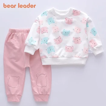 Комплект дрехи за малките момичета Bear Learder, памучен hoody за деца, блузи, панталони, костюми от 2 теми, есенен костюм