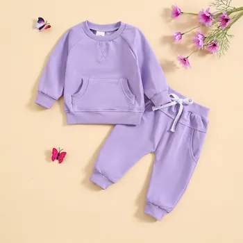 Комплект детски дрехи за малки момчета, обикновена блузи и панталони с дълъг ръкав, комплект дрехи от 2 теми, детска есенно-пролетно облекло