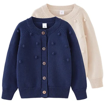 Нов монофонични вязаный пуловер с дълъг ръкав за малки момчета и момичета, жилетка, палто, пролет-есен, детски дрехи за малки момичета и момчета, палто